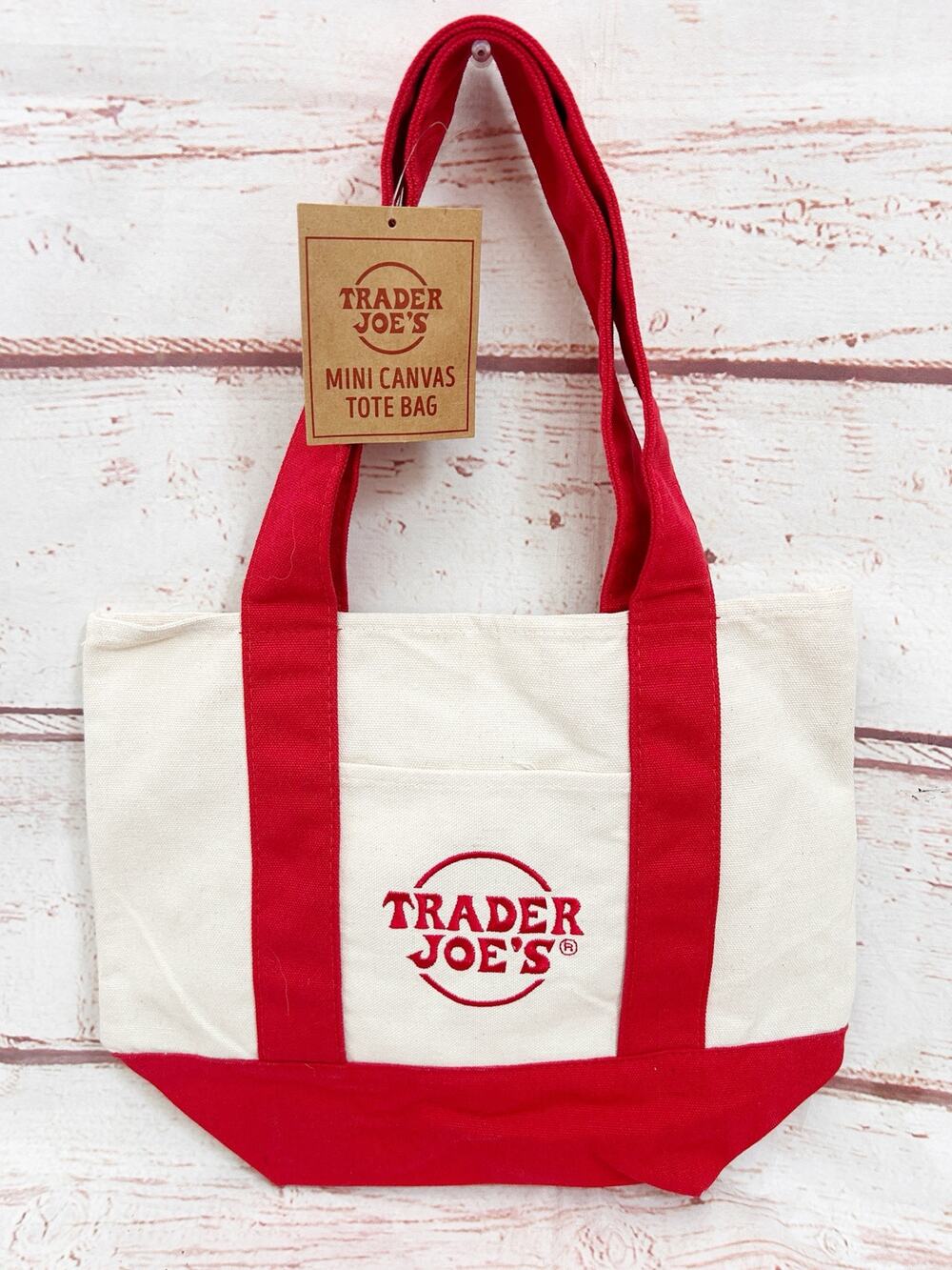 TRADER JOES Red Mini Canvas Tote Bag Limited Edition Reusable Grocery NWT